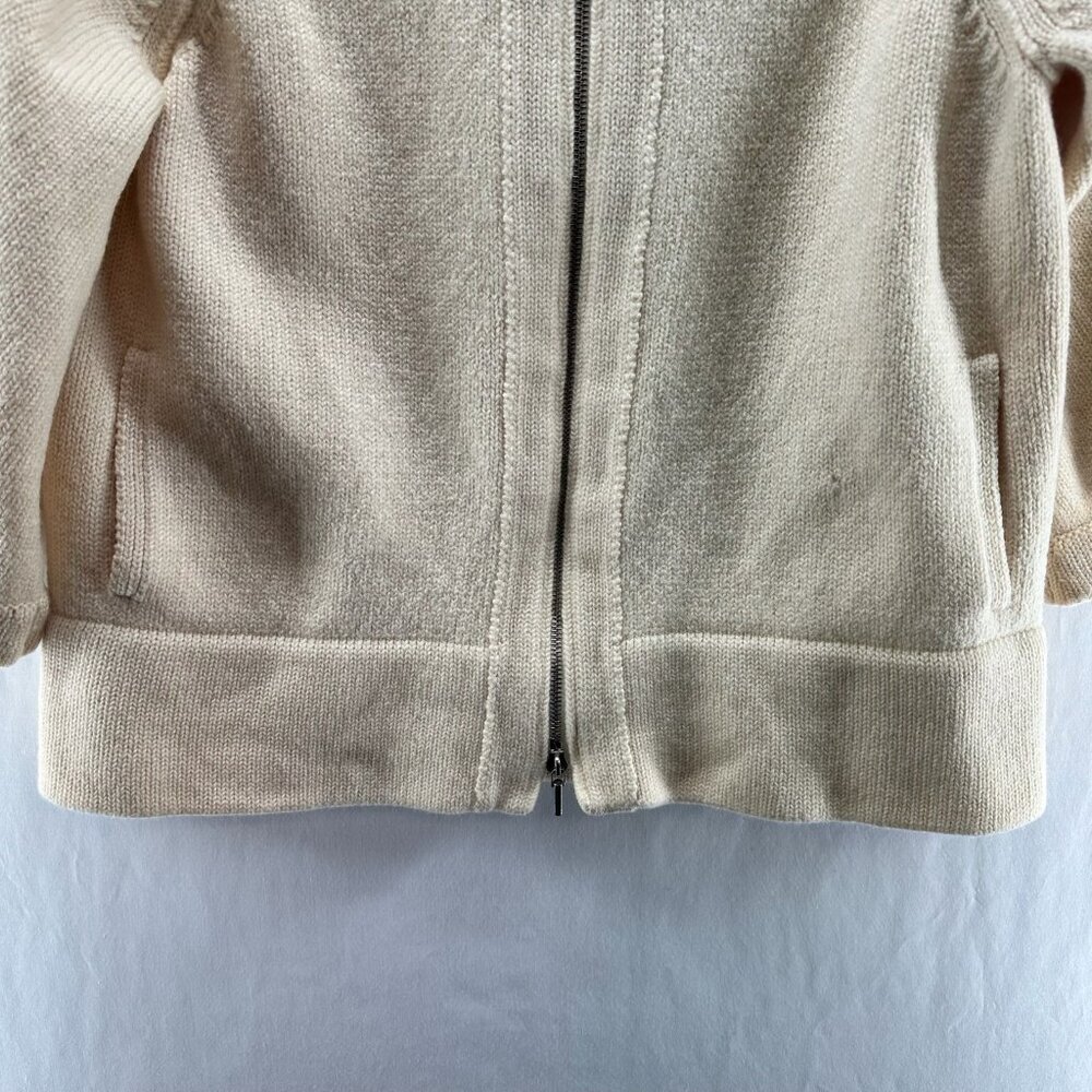 AKRIS Punto Sweater Size 10 Wool Knit Full Zip Cardigan Pockets 3/4 Sleeve Ivory - Picture 5 of 14